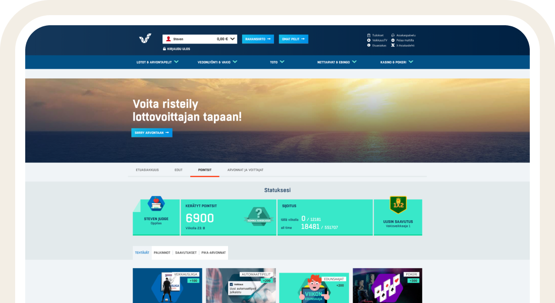 Veikkaus Points | National Lottery gamification case study showing user engagement and customer loyalty results